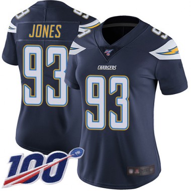 Los Angeles Chargers NFL Football Justin Jones Navy Blue Jersey Women Limited #93 Home 100th Season Vapor Untouchable